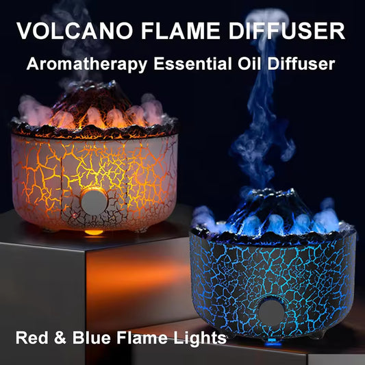 Clarify.pk volcano flame aromatherapy essential oil diffuser with red and blue flame lights