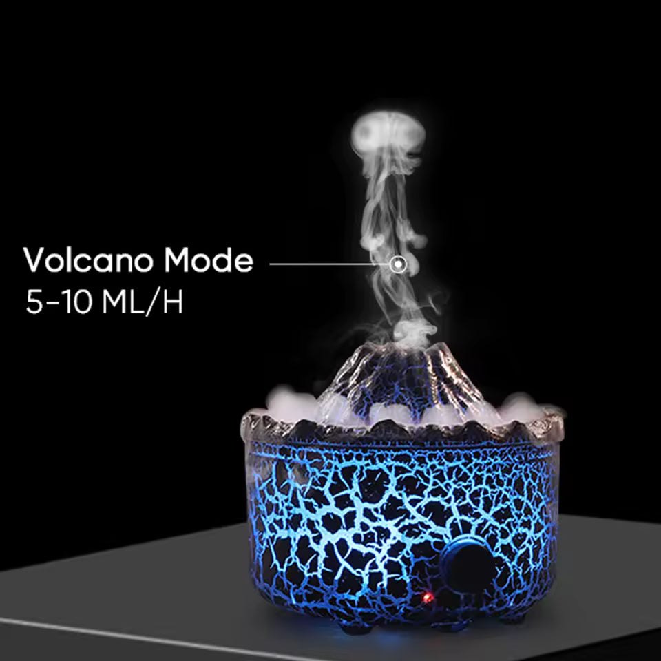 Clarify.pk aromatherapy essential oil diffuser in volcano mode with blue crackle design emitting mist