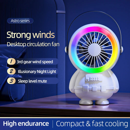 Clarify.pk portable usb desktop fan Astro series with strong winds and colorful night light