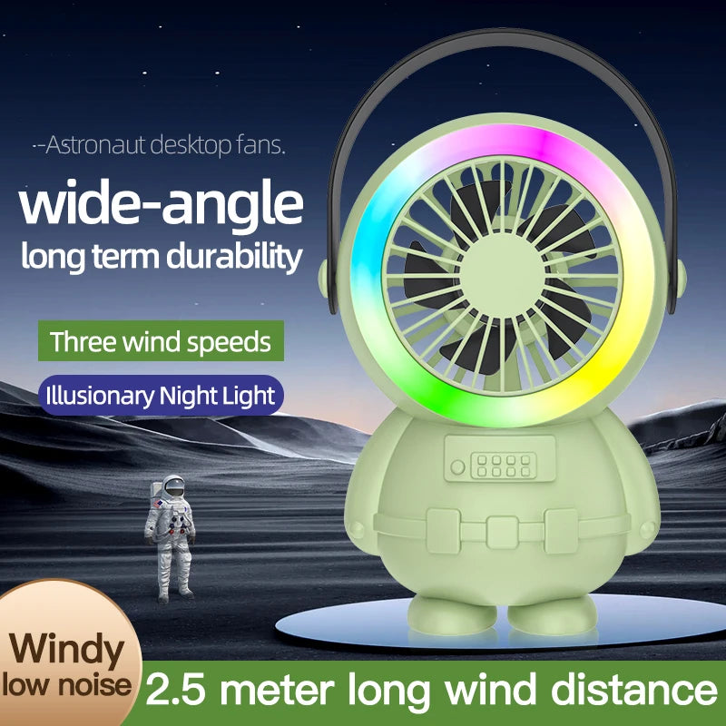 Clarify.pk portable usb desktop fan astronaut design with wide-angle airflow three wind speeds and night light