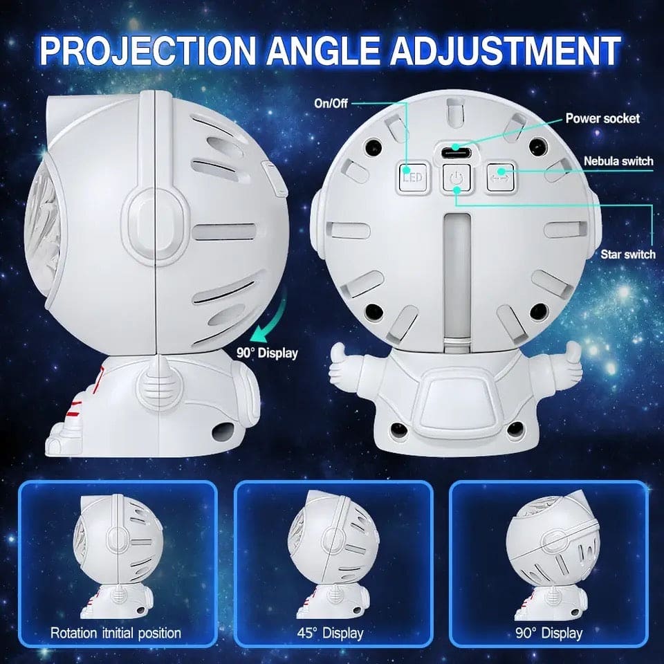 Clarify.pk astronaut star projector lamp with adjustable projection angle and multiple switches for star and nebula effects