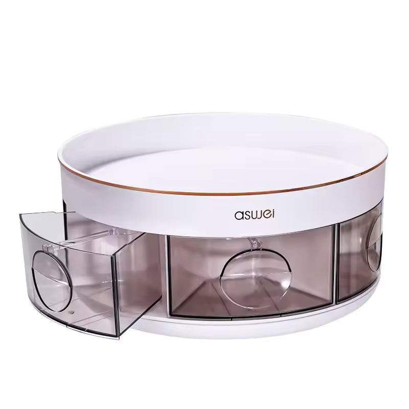 Clarify.pk rotating kitchen spice rack with multiple transparent compartments for organized storage