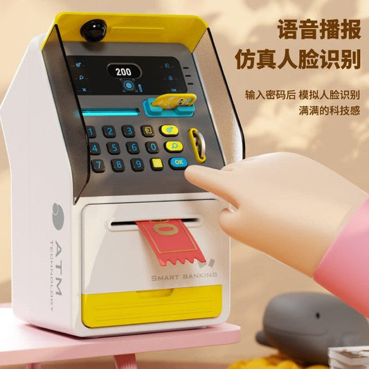 ATM machine money box with code lock featuring realistic keypad and money slot for secure saving