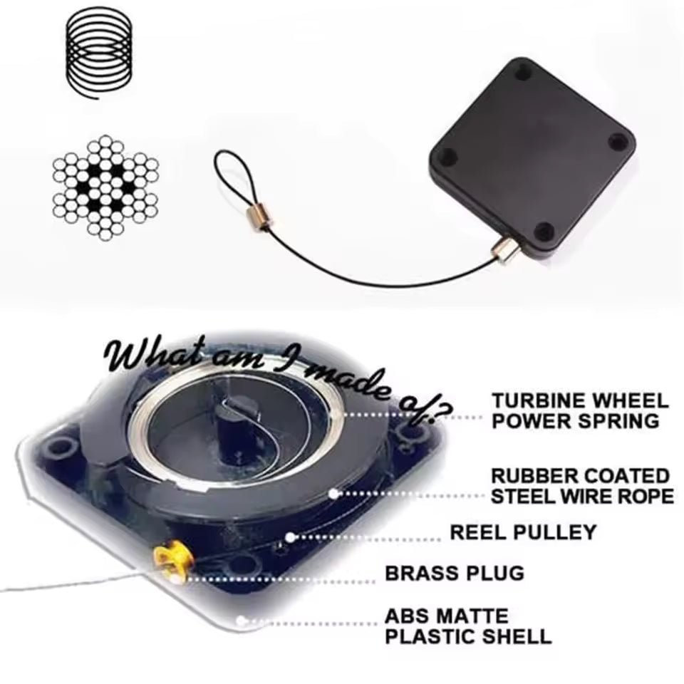 Automatic sliding door closer with turbine wheel power spring and rubber coated steel wire rope
