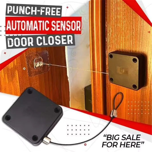 Punch-free automatic sliding door closer with sensor for easy and convenient door closing