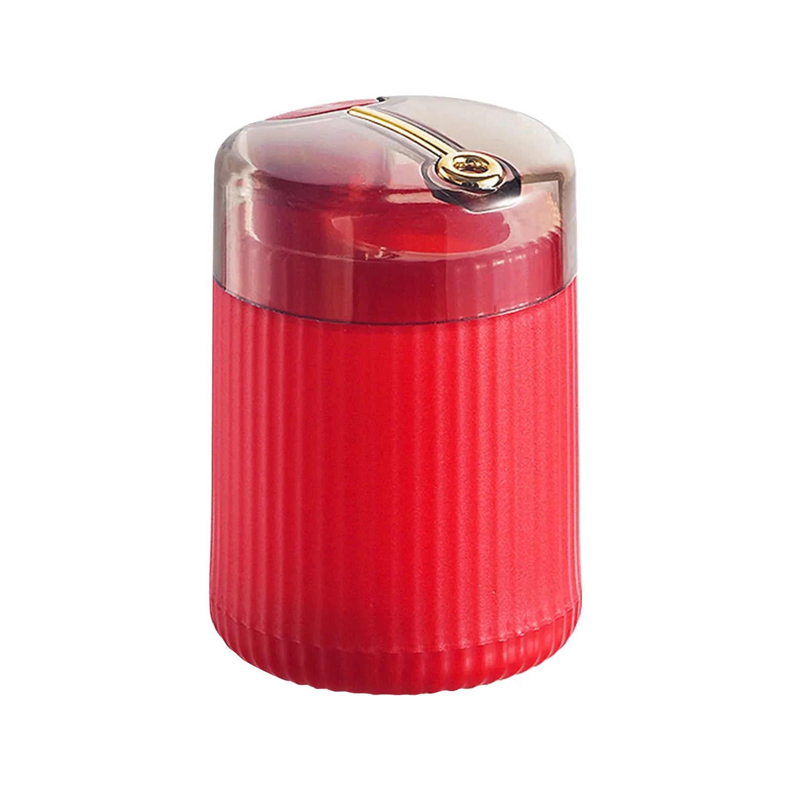 Red automatic toothpick dispenser with transparent lid and ribbed base for easy toothpick access