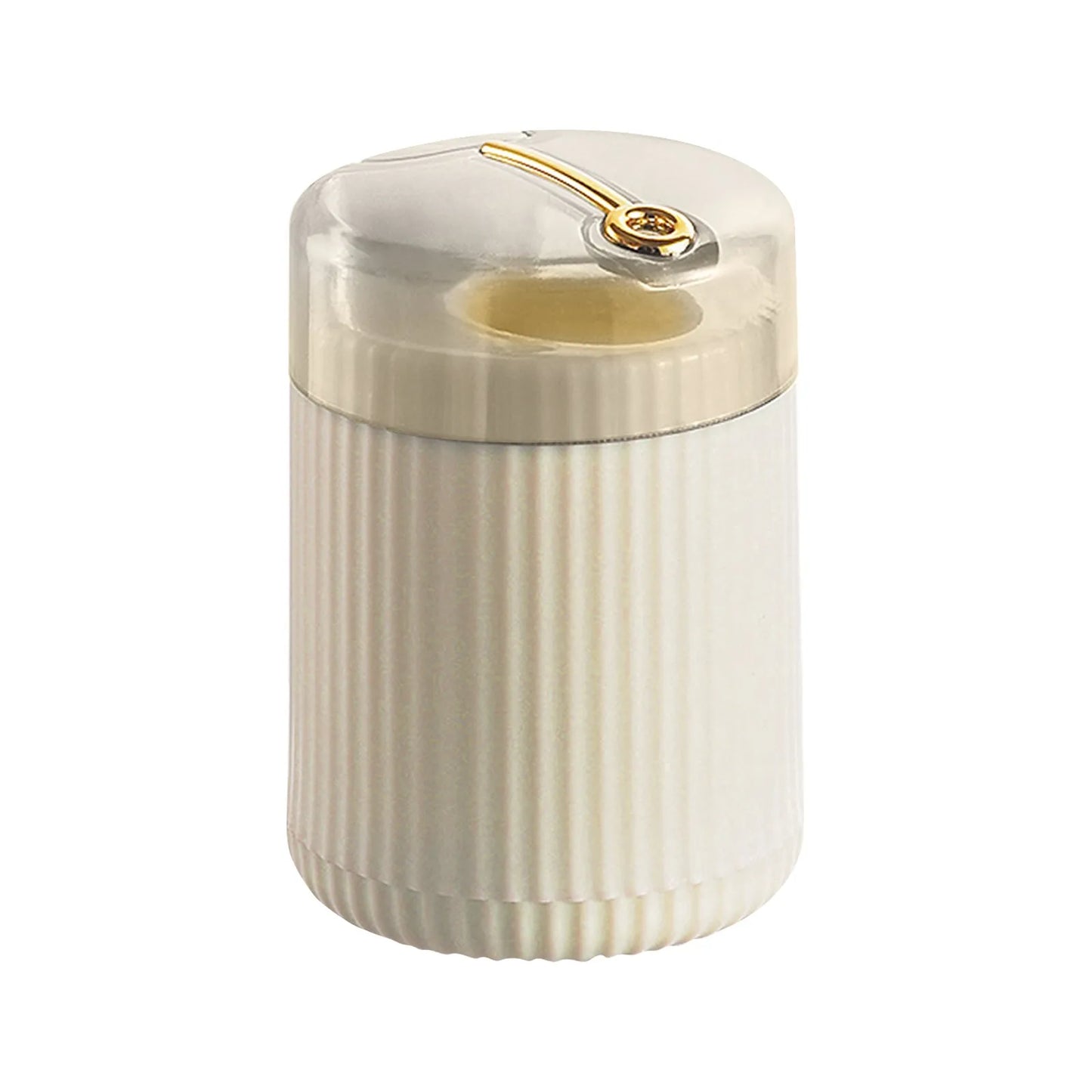 Clarify.pk automatic toothpick dispenser in white with transparent lid and gold accent