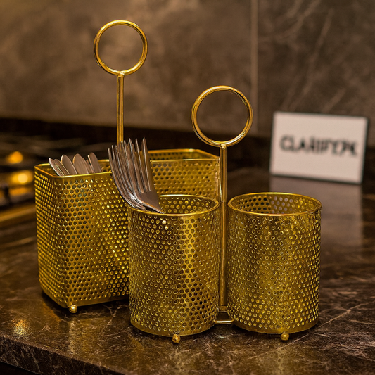 Golden Stainless Steel Cutlery Holder – Luxury Organizer (Random)