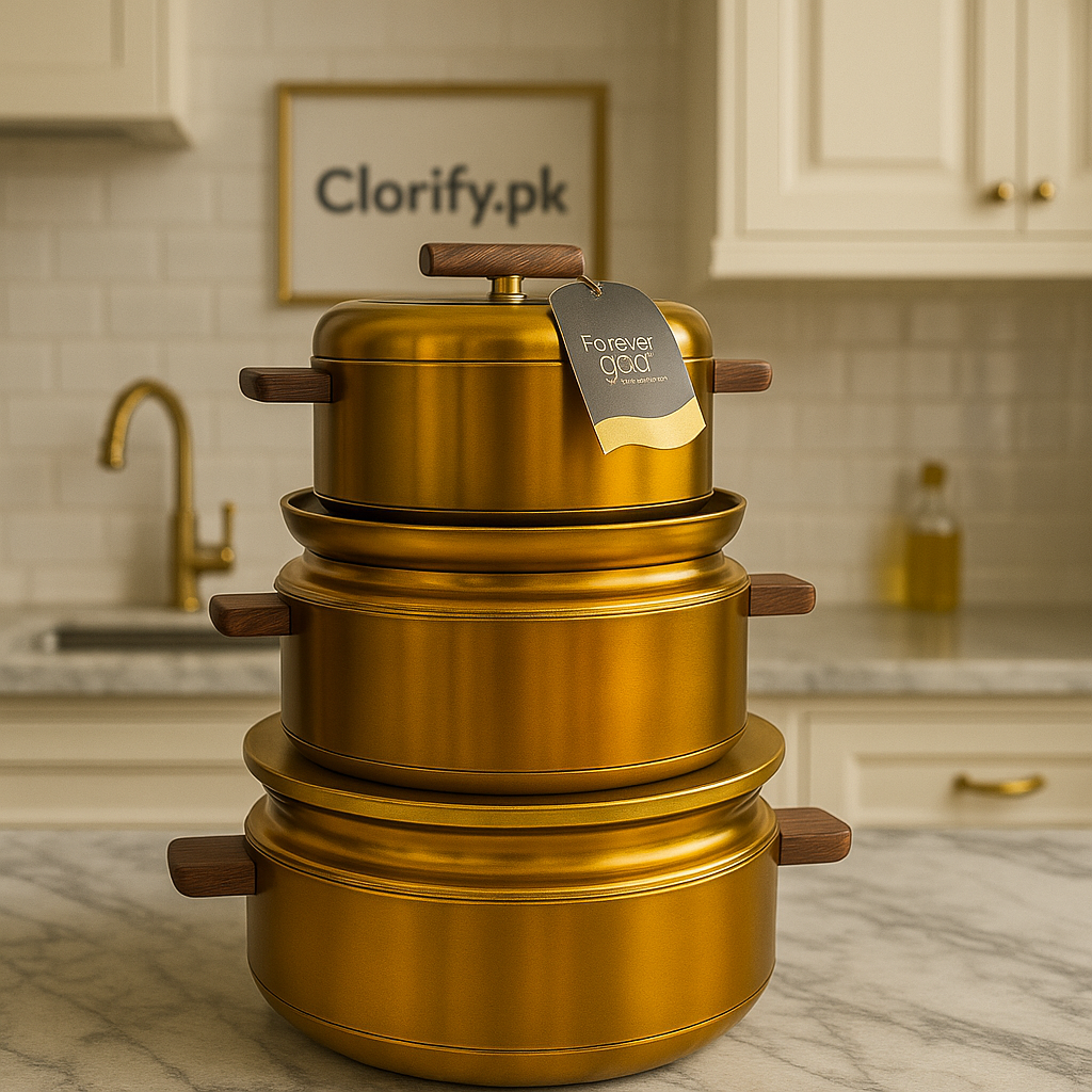 3-Piece Gold Non-Stick Cookware Set – Elegant Design