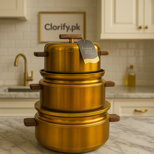 3-Piece Gold Non-Stick Cookware Set – Elegant Design