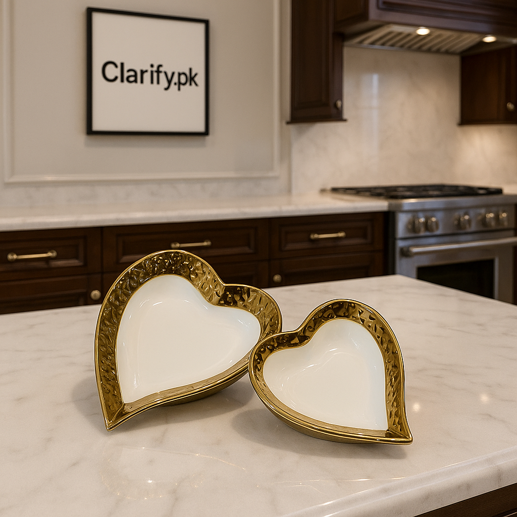 Porcelain Heart Platters - Premium 2-Piece White & Gold Serving Set