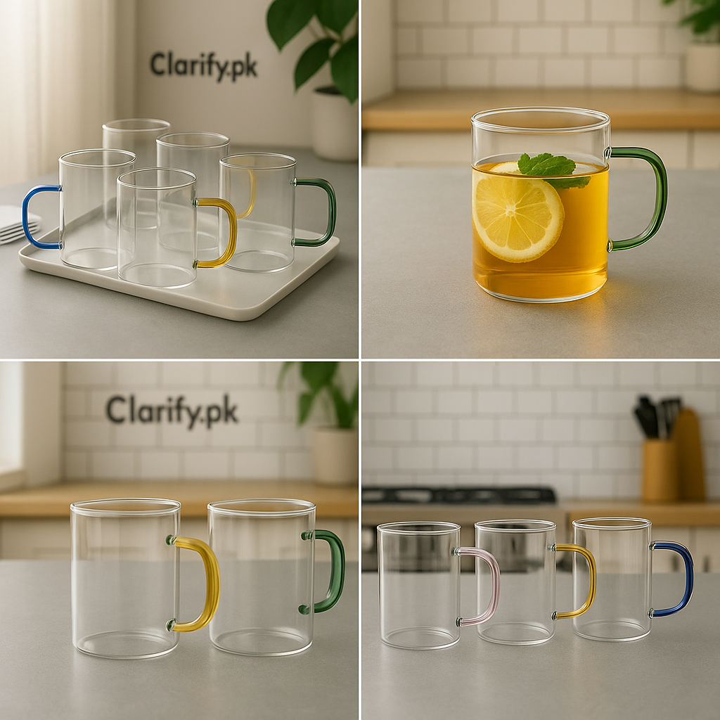 Set of 6 Heat Resistant Borosilicate Glass Cups – 330ml MultiColor