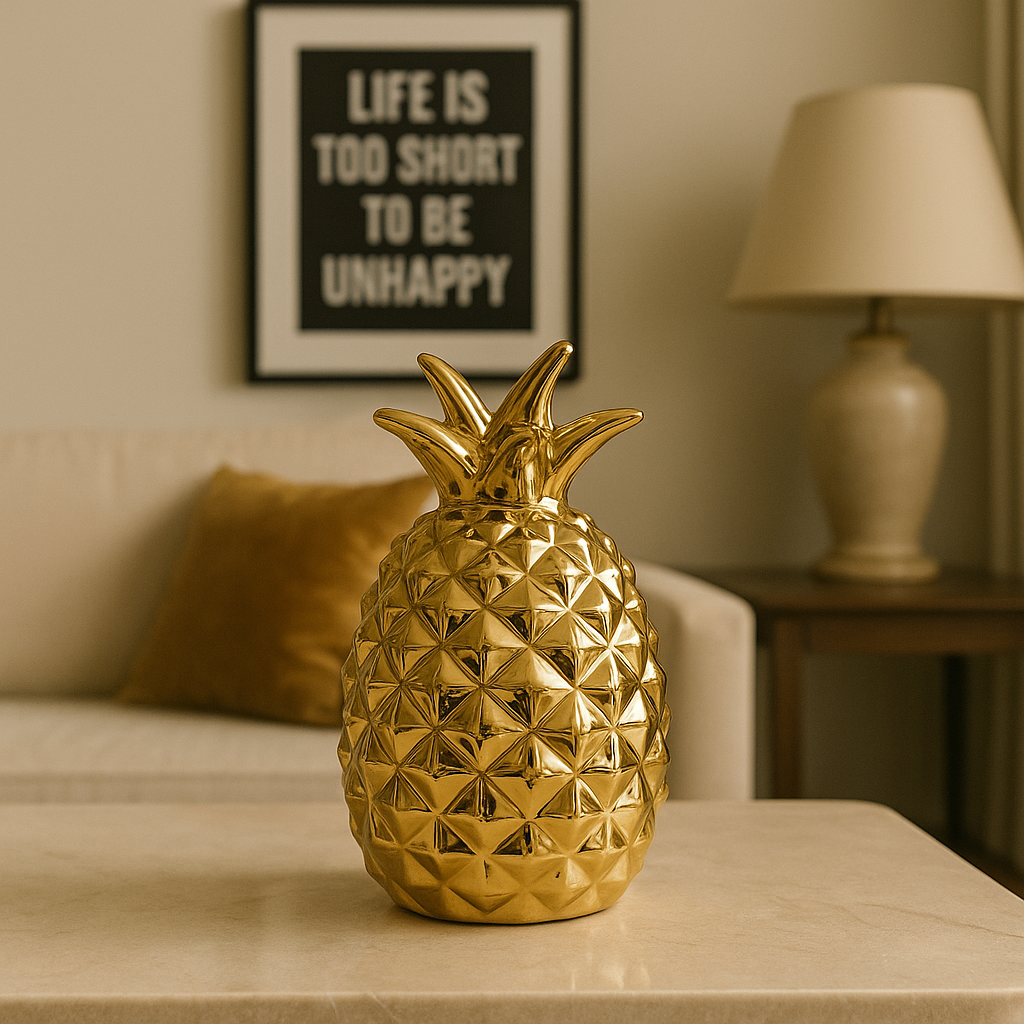 Golden Ceramic Pineapple Decoration – Luxury Home Décor Piece (Small)