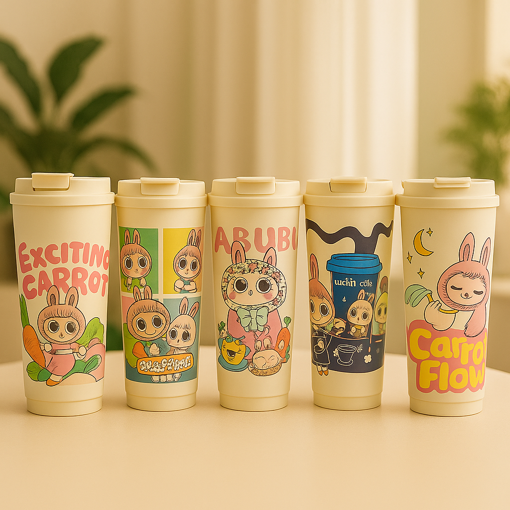 Labubu Ceramic Coffee Cup – Cute Cartoon Mug with Lid (Random Design)