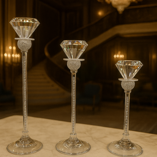 3pcs Crystal Candle Stands – Elegant Home Decor