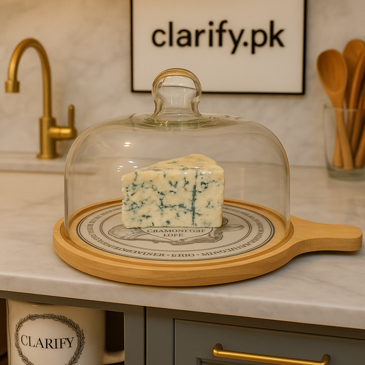 Premium Glass Cheese Dome with Wooden Base – Elegant Food Cover