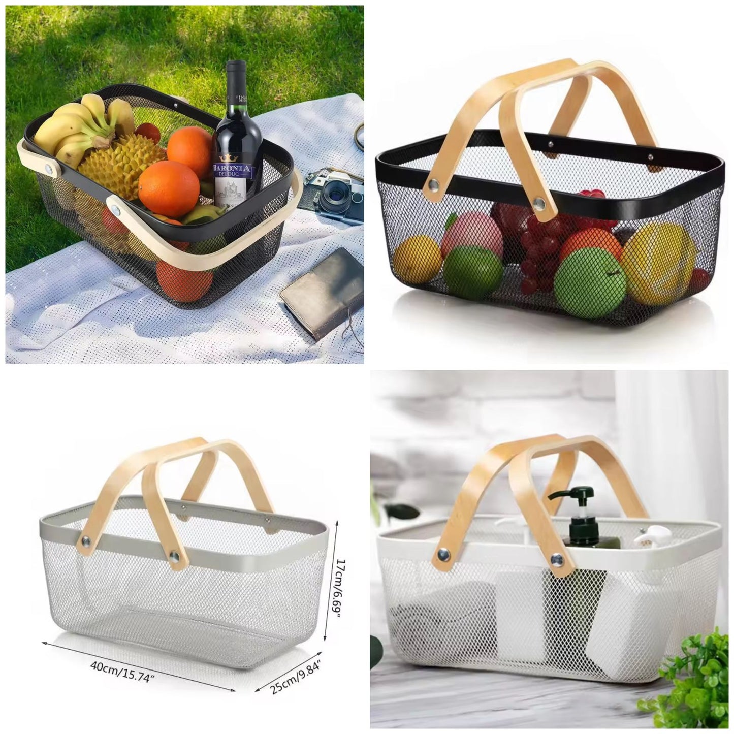 Nordic Metal Rectangular Basket – Wooden Handle