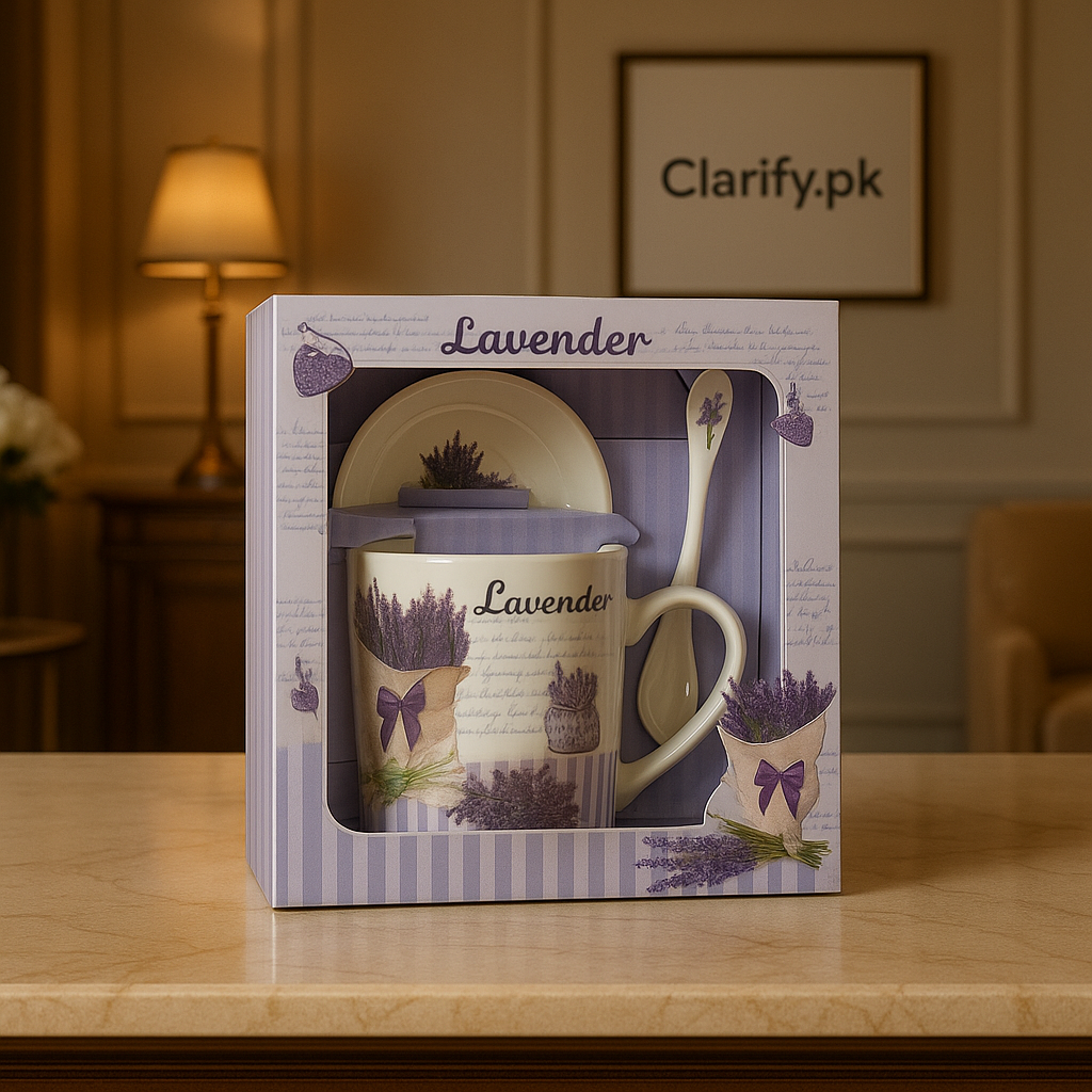Luxury Ceramic Mug Gift Set – Lavender Design 3-Piece Gift Pack