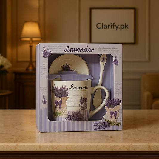 Luxury Ceramic Mug Gift Set – Lavender Design 3-Piece Gift Pack