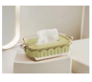 Sage Green Tissue Holder with Gold Crystal Knobs