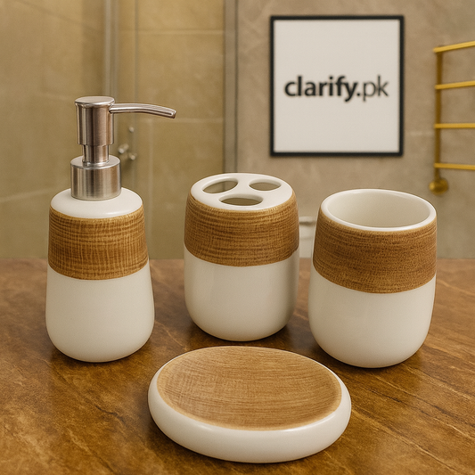 4Pcs Luxury Brown & White Bath Set – Elegant Bathroom Décor