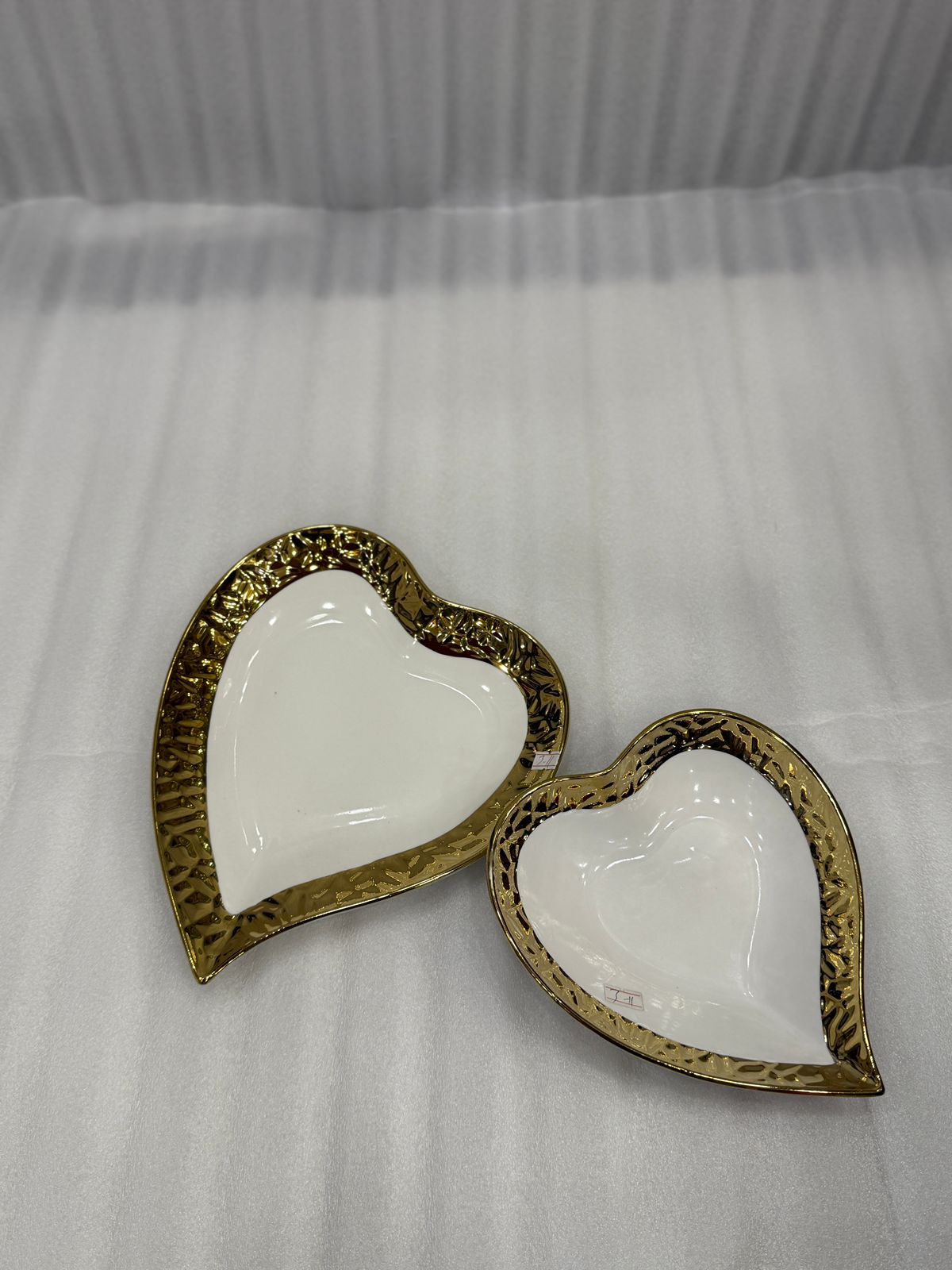 Porcelain Heart Platters - Premium 2-Piece White & Gold Serving Set