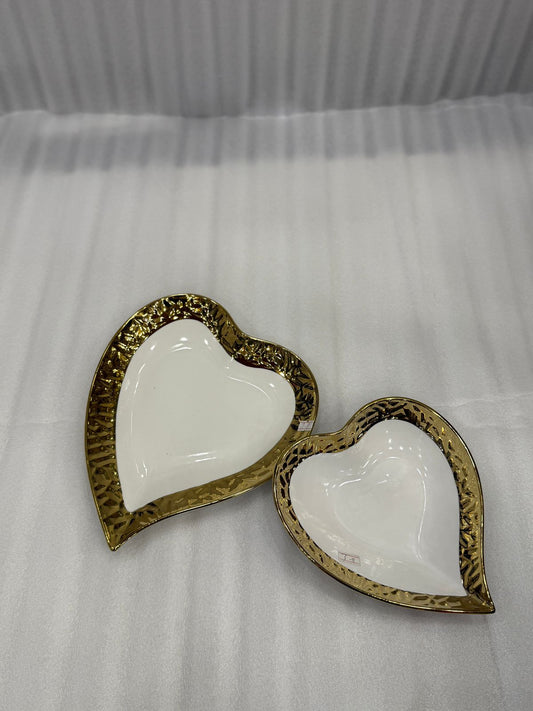 Porcelain Heart Platters - Premium 2-Piece White & Gold Serving Set