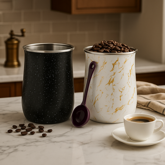 Premium Metal Marble Design Storage Jar 1000ml – Airtight with Spoon (each)