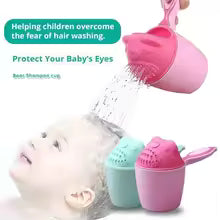 Clarify.pk baby shampoo cup for bath in pink pouring water gently over a child's head to protect baby's eyes