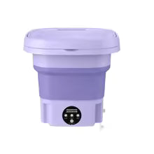 Clarify.pk folding washing machine in purple with compact collapsible design and control panel