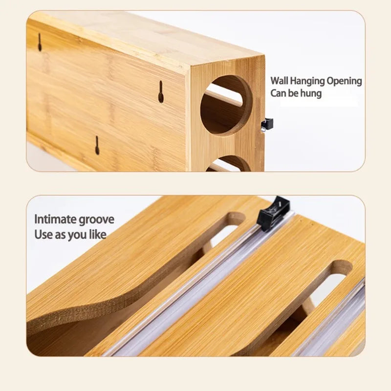 Clarify.pk bamboo wrap dispenser with cutter featuring wall hanging opening and easy-to-use groove