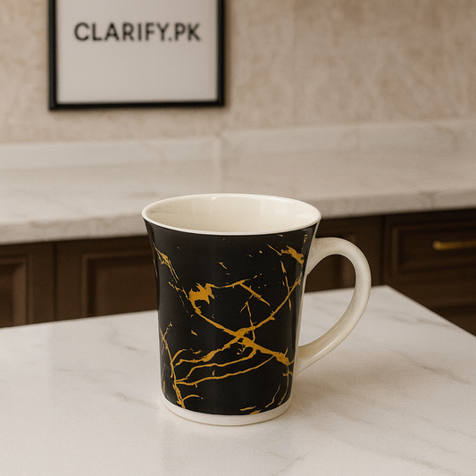Stylish Black Marble Mug – Gold Pattern Coffee Cup