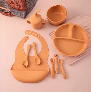 Silicone Baby Tableware Set – Bowl, Spoon, Fork, Bib & Plate