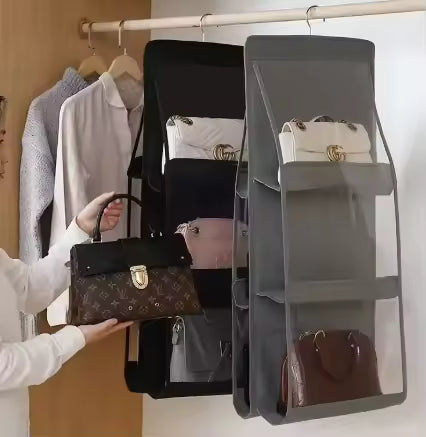Clarify.pk handbag organizer hanging with clear pockets for bedroom wardrobe bag storage