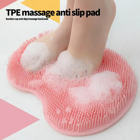 Clarify.pk silicone foot scrubber pad in pink with anti slip massage bristles and foam for foot cleaning