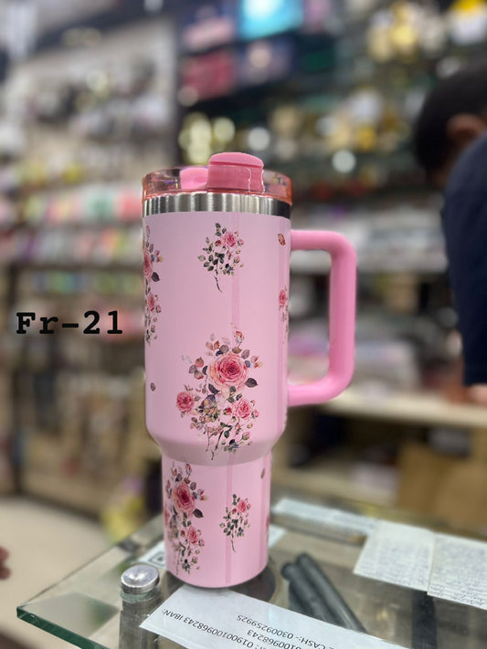 Premium Pink Rose Bouquet 40oz Tumbler With Handle – 1200ml