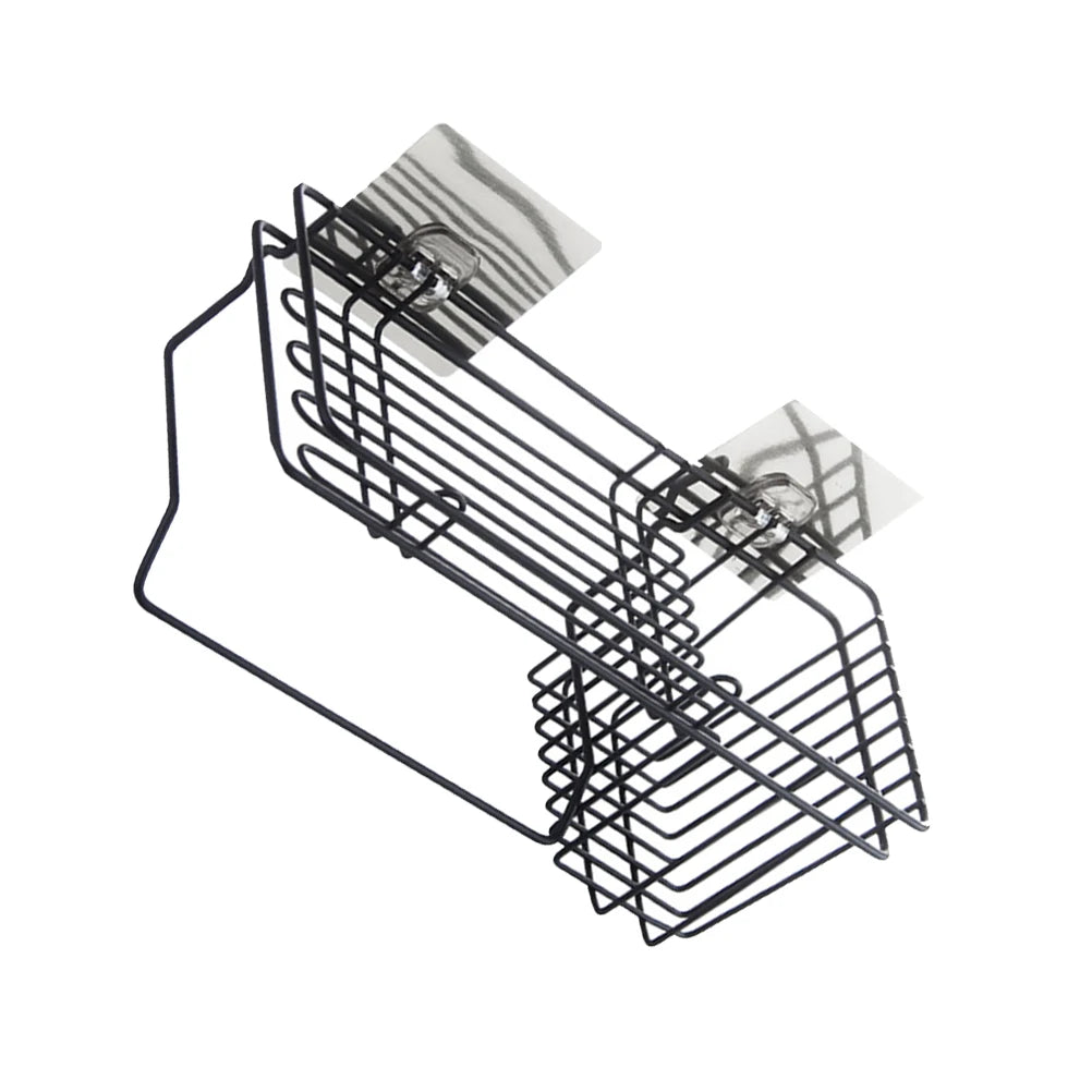 Black metal sink shelf organizer with suction cups for kitchen sink storage and organization
