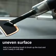 Clarify.pk mini cordless car vacuum cleaner cleaning the uneven surface of a car dashboard