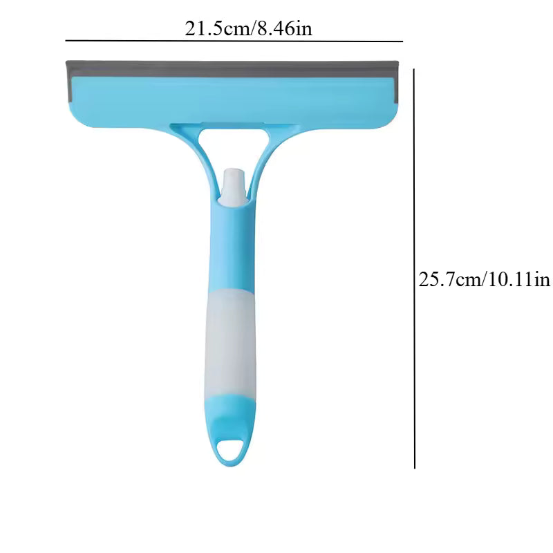 Clarify.pk 3-in-1 shower scraper with blue handle and rubber blade measuring 21.5 cm wide