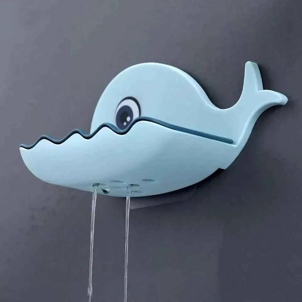 Clarify wall mounted fish soap dish in blue with water drainage feature for bathroom use