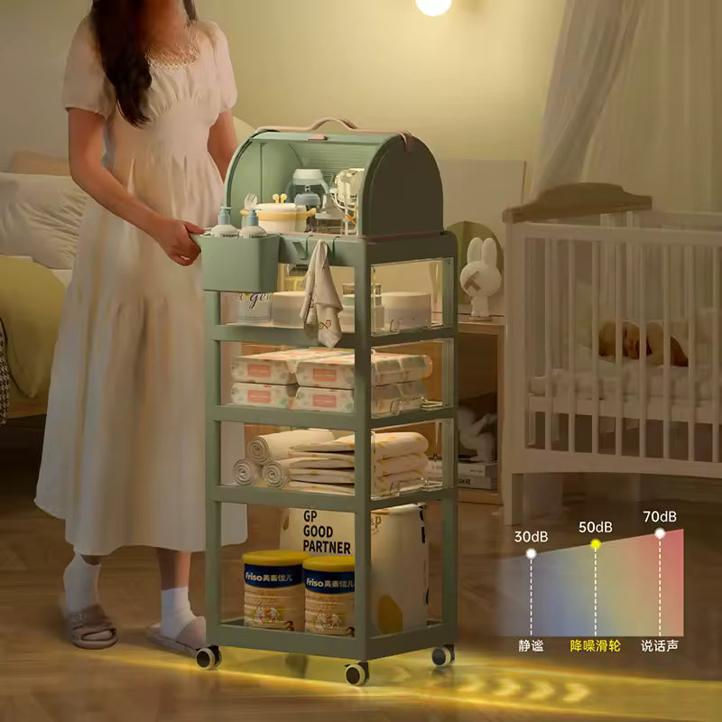 Large capacity storage trolley with multiple shelves and wheels for organized home storage by Clarify.pk
