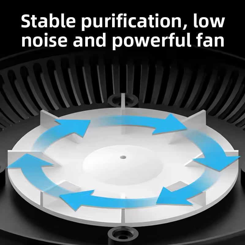 Close-up of smart air purifier ashtray showing stable purification with low noise and powerful fan