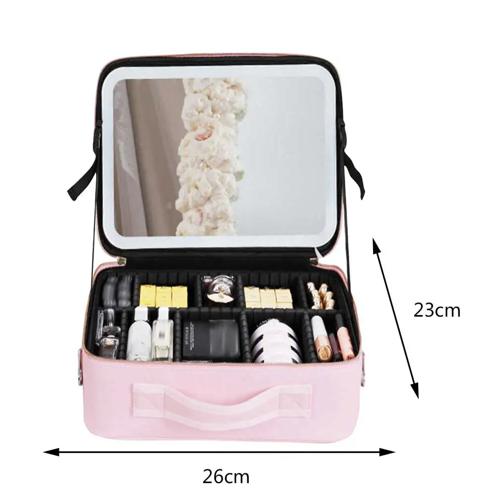 Clarify.pk smart LED makeup case with mirror in pink storage box with compartments and 26cm by 23cm size