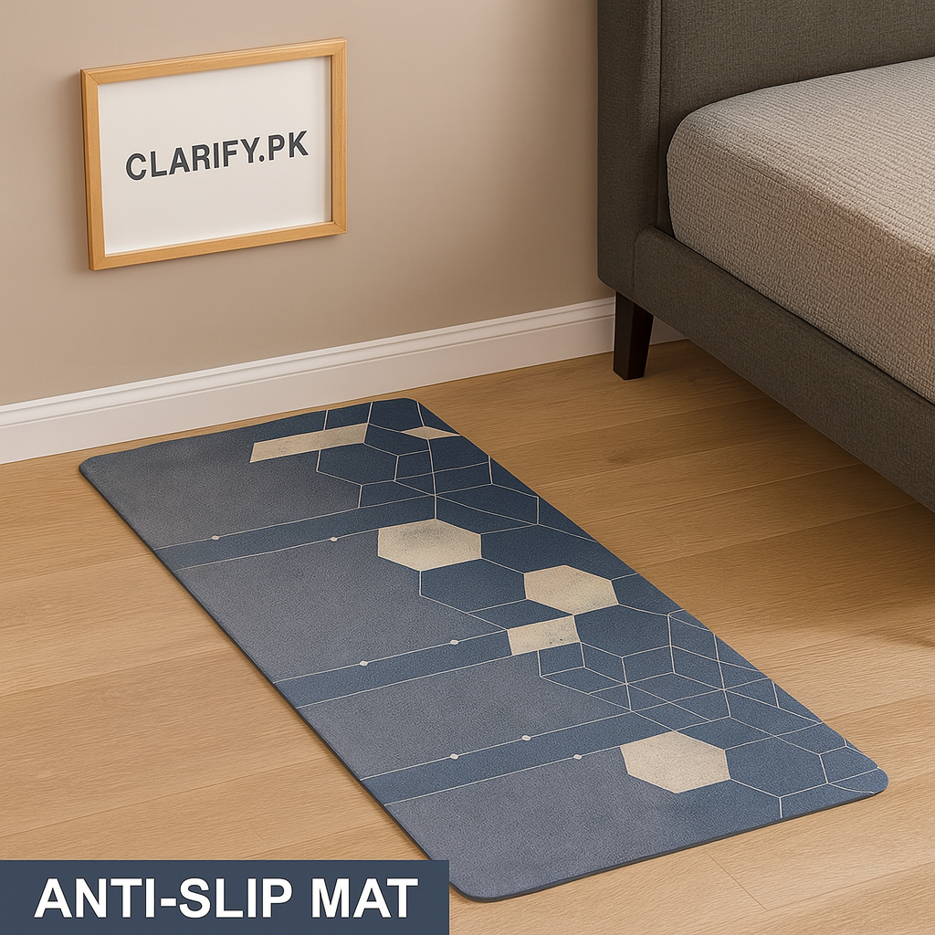 Anti-Slip Rubber Mat – Blue Hexagon Print Floor Rug (58 x 118 cm)