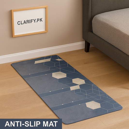 Anti-Slip Rubber Mat – Blue Hexagon Print Floor Rug (58 x 118 cm)