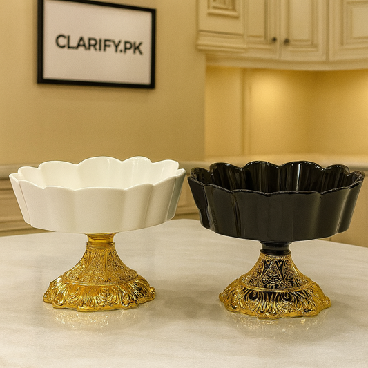 Premium Ceramic Snack Bowl – Golden Decorative Stand