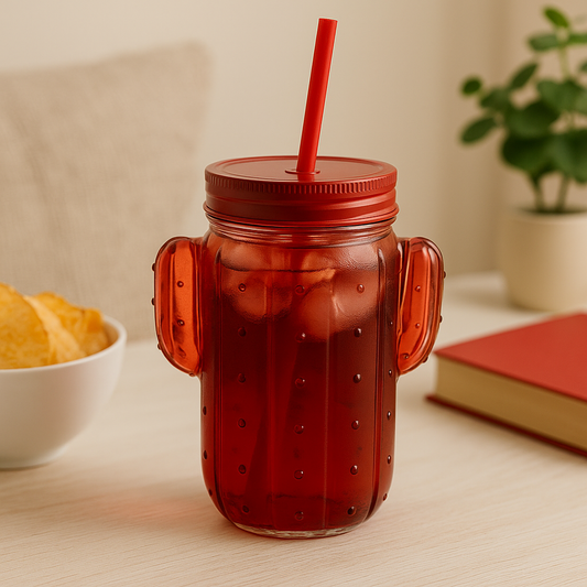 Luxury Red Cactus Tumbler Jar – Stylish Insulated Drinkware