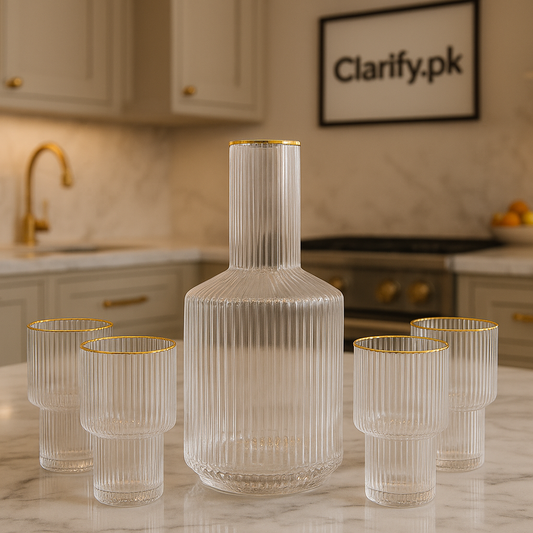 Elegant 5 Pcs Glass Water Set – Jug & 4 Glasses