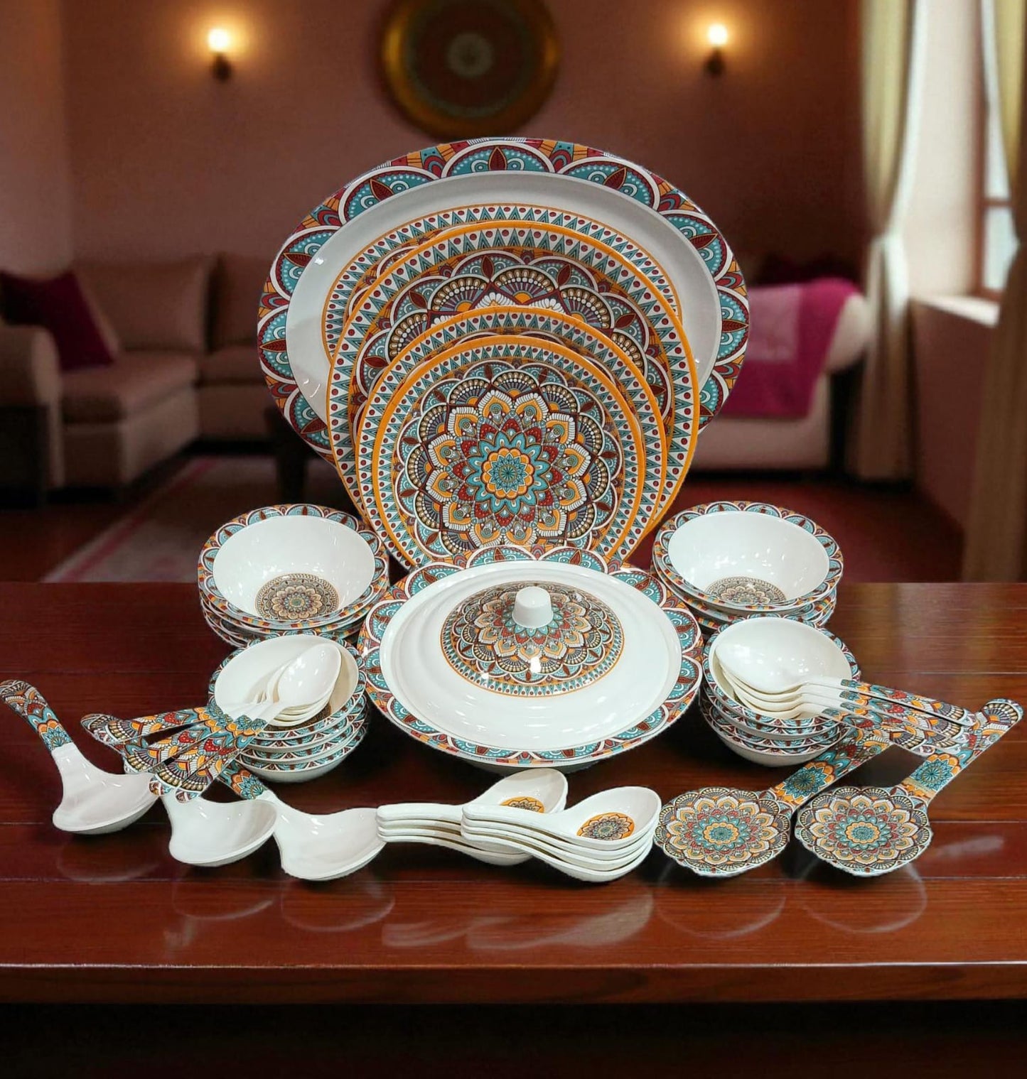 Luxury 68 PCS Melamine Dinner Set - Moroccan Art Design