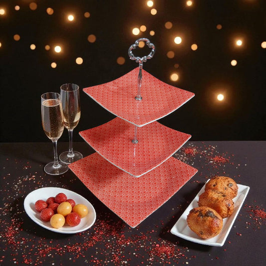 Luxury Red Mosaic Cupcake Stand - 3-Tier Dessert Display Tray